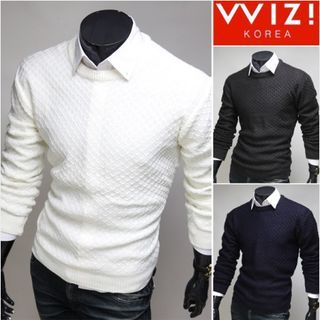 WIZIKOREA Round-Neck Colored Sweater