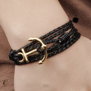 Andante Anchor Faux Leather Woven Bracelet
