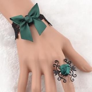 Trend Cool Set: Lace Ribbon Bracelet + Flower Ring
