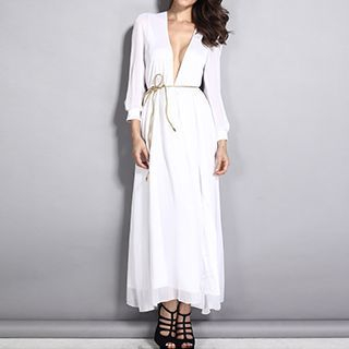 joELLE Long-Sleeve Plunge Maxi Dress