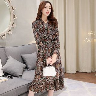 Romantica Tie-Neck Patterned Long-Sleeve Dress