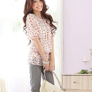 "Bow" Print Chiffon Top