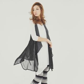 Asymmetric Hem Chiffon Panel Vest