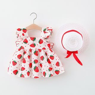 Strawberry | Sleeveless | Straw | Dress | Print | Sun | Kid | Hat