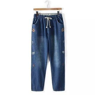 TOJI Drawstring Embroidered Loose-Fit Jeans