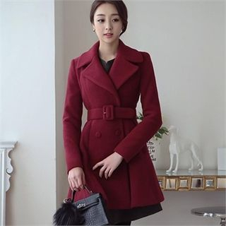 ode' Double-Breasted Wool Blend Coat with Belt