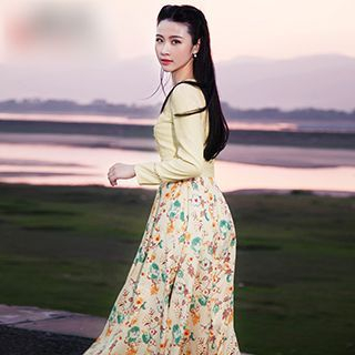 GU ZHI Long-Sleeve Printed Maxi Dress