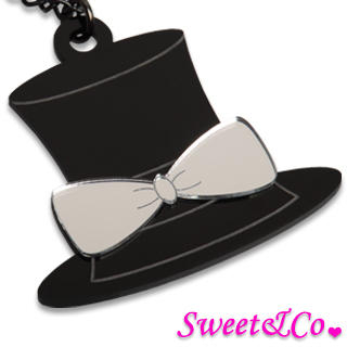 Sweet & Co. XL Mirror Hat Pendant Long Necklace Black - One Size