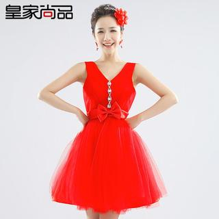 Royal Style Sleeveless Bow-Accent Rhinestone A-Line Cocktail Dress