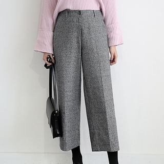 Seoul Fashion Check Wide-Leg Cropped Pants