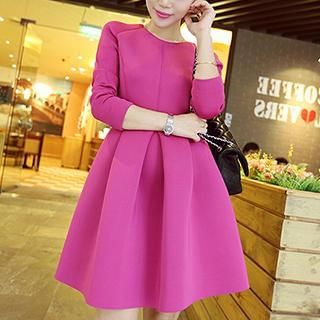 Dowisi Long-Sleeve Pleated A-Line Dress