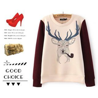 Ainvyi Elk Print Color-Block Pullover