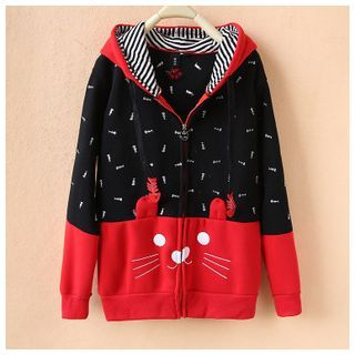 Cute Colors Embroidered Cat Accent Hoodie