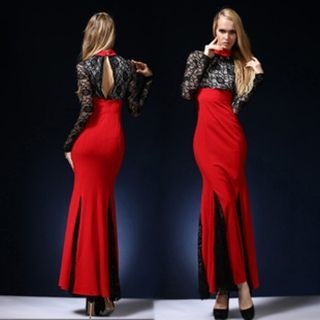Naveen Cutout-Back Color-Block Paneled Evening Gown