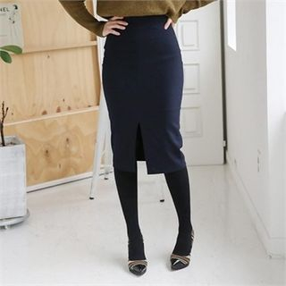 ode' Slit-Front Wool Blend Pencil Skirt