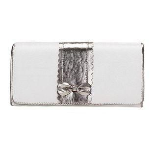 Bow-Accent Two-Tone Long Wallet White - One Size