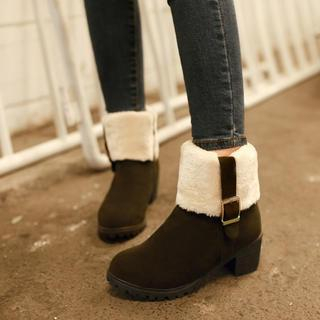 Pangmama Furry Trim Buckled Ankle Boots