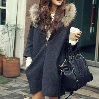 Dream Girl Faux Fur Hooded Woolen Coat