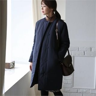 ode' Collarless Snap-Button Padded Jacket