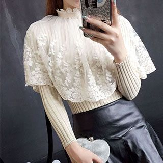 Honeydew Lace Panel Sweater