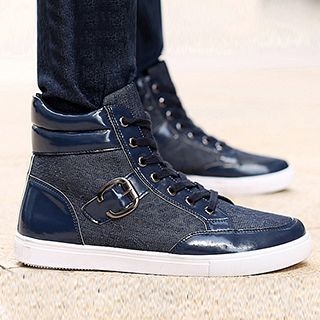 Preppy Boys Buckled Paneled High-Top Sneakers