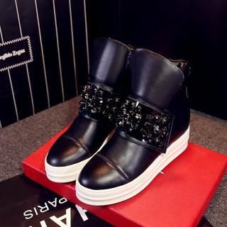 JY Shoes Genuine Leather Rhinestone Platform Ankle Boots