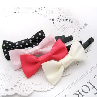 4 pieces Lovely Little Bow Hairpin Black, Pink, Peach, White - One Size