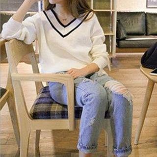 lilygirl Color-Block V-Neck Sweater