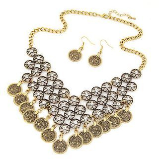Glamiz Set: Perforated Coin Necklace + Earrings