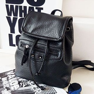 TZ Drawstring Faux Leather Backpack