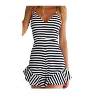 Eloqueen Sleeveless Striped Ruffled Playsuit