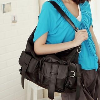 Dual-Pocket Buckled Shoulder Bag