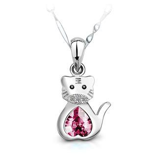 BELEC 925 Sterling Silver Chinese Zodiac Tiger Pendant with Pink Swarovski Element Crystal and 40cm Necklace