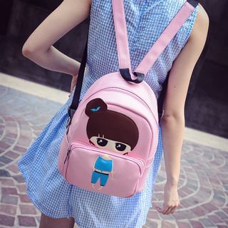 Seok Cartoon Applique Faux Leather Backpack