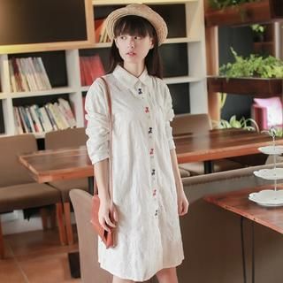 Tangi Long Sleeved Embroidered Shirtdress