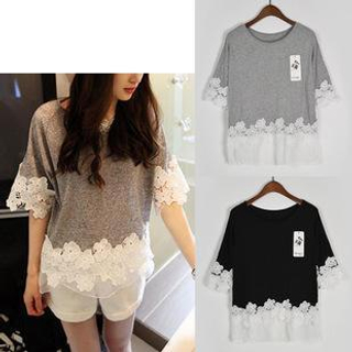 Sienne Short-Sleeve Lace Panel T-Shirt