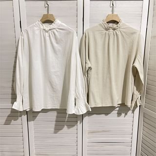 Long-Sleeve Mock Neck Plain Top