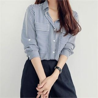 YOOM Pocket-Front Striped Shirt