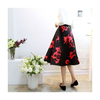 LEELIN Floral Print Neoprene A-Line Skirt