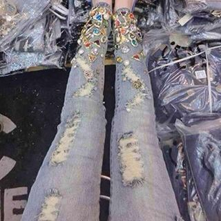 Quintess Jeweled Distressed Skinny Jeans