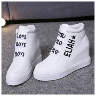 BAYO Letter Faux Leather Hidden Wedge High-top Sneakers
