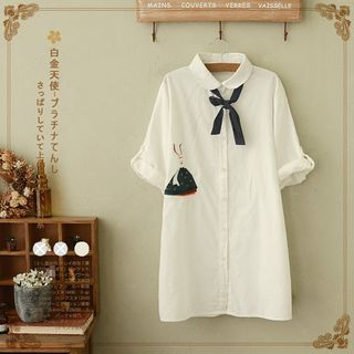 Angel Love Embroidered Rabbit 3/4-Sleeve Collared Dress