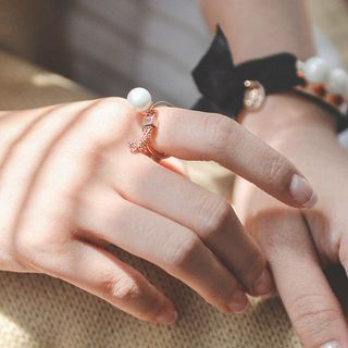 JUSTONE Faux-Pearl Open Ring