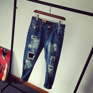 Soulcity Distressed Patchwork Slim-Fit Jeans