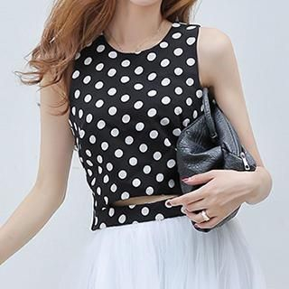 Romantica Sleeveless Slit-Front Dotted Top