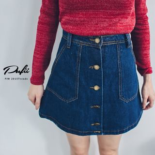PUFII Button Front A-Line Skirt