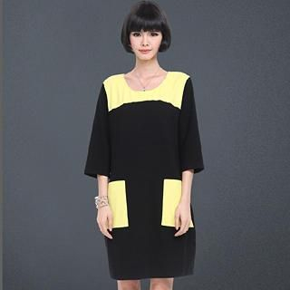 Mythmax 3/5-Sleeve Contrast-Color Dress