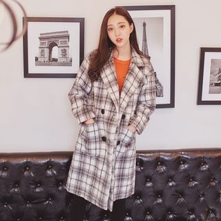 AC Double-Breasted Plaid Wool Coat