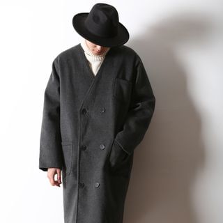 MODSLOOK Collarless Double-Breasted Cashmere Wool Blend Coat