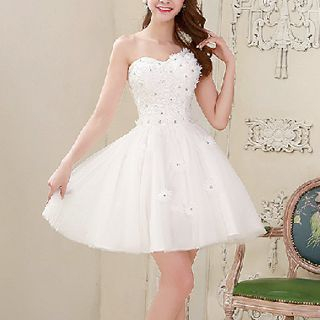 MSSBridal One-Shoulder Floral Accent Mini Prom Dress